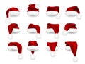 Realistic set of Red Santa Claus hats isolated on white background. Gradient mesh Santa Claus cap with fur. Vector illustration Royalty Free Stock Photo