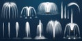 Realistic set of vector fountain jet, spray Royalty Free Stock Photo