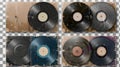 A realistic set of vinyl record covers with square distress edges isolated on transparent backgrounds. Vintage paper Royalty Free Stock Photo