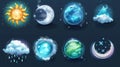 A realistic set of weather meteo icons isolated on a transparent background with realistic elements for the weather Royalty Free Stock Photo
