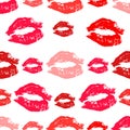 Realistic sexy lips seamless pattern. Red and pink lipstick kiss. Vector illustration of lips marks for labels of cosmetic Royalty Free Stock Photo