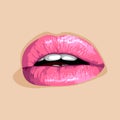 Realistic sexy pink women lips vector illustration Royalty Free Stock Photo