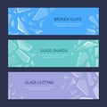 Realistic Shards of Broken Glass Banner Horizontal Set. Vector Royalty Free Stock Photo