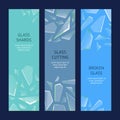 Realistic Shards of Broken Glass Banner Vecrtical Set. Vector Royalty Free Stock Photo