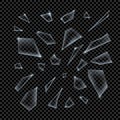 Realistic Shards of Broken Glass on Transparent Background Sharp Piece. Vector illustration Royalty Free Stock Photo