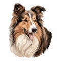 Realistic Sheltie Portrait On White Background