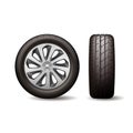 Realistic shining disk car wheel tyre isolated vector illustration