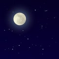 Realistic shining full moon in the dark blue sky Royalty Free Stock Photo