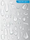 Realistic shining water drops and drips on transparent background vector