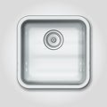 Realistic Shiny Clear Metallic Kitchen Sink. Top View