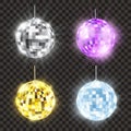 Realistic shiny disco ball set, bright round