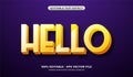 Realistic shiny hello text effect. Editable 3d glossy text effect in yellow color