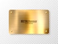 Realistic shiny metal banner. Brushed steel plate. Polished copper metal surface. Vector illustration. Royalty Free Stock Photo