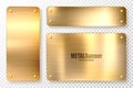 Realistic shiny metal banners set. Brushed steel plate. Polished copper metal surface. Vector illustration. Royalty Free Stock Photo