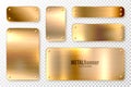 Realistic shiny metal banners set. Brushed steel plate. Polished copper metal surface. Vector illustration. Royalty Free Stock Photo