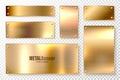 Realistic shiny metal banners set. Brushed steel plate. Polished copper metal surface. Vector illustration. Royalty Free Stock Photo