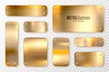Realistic shiny metal banners set. Brushed steel plate. Polished copper metal surface. Vector illustration. Royalty Free Stock Photo