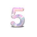 Realistic shiny number 5 five for celebration design, bright holographic design, winter collection and modern technology font,