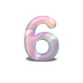 Realistic shiny number 6 six for celebration design, bright holographic design, winter collection and modern technology font, 3d