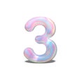 Realistic shiny number 3 three for celebration design, bright holographic design, winter collection and modern technology font,