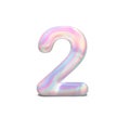 Realistic shiny number 2 two for celebration design, bright holographic design, winter collection and modern technology font, 3d