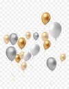 Realistic shiny silver and gold balloons isolated on transparent background. Vector illustration Royalty Free Stock Photo