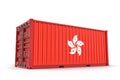 Realistic shipping cargo container textured with Flag of Hong Kong. Isolated. 3D Rendering