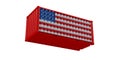 Realistic shipping container mock up with USA national flag