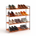 Realistic Shoe Rack With Orange Shades And Four Shoes