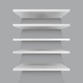 Realistic shop shelf. Empty white retail shelves. 3d store wall design. Vector ilustration