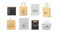 Realistic shopping bag. Paper and fabric bag mockup template for corporate identity and logo presentation. Vector