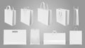 Realistic shopping bag. White paper empty bags, 3d modern shopping bag mockup. Packaging templates isolated vector Royalty Free Stock Photo