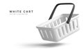 Realistic shopping cart is flying isolated on white background. Empty shopping basket. Vector illustration Royalty Free Stock Photo