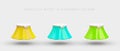 Realistic short flared skirt in different colors. Yellow, blue, green vector icon