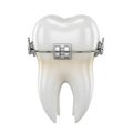 Realistic 3D Render of a Human Tooth with Metal Braces and Archwire on White Background Royalty Free Stock Photo