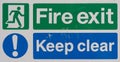 Realistic sign Fire exit and keep clear. High resolution Royalty Free Stock Photo