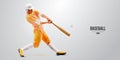 Realistic silhouette of a baseball player on white background. Baseball player batter hits the ball. Vector illustration