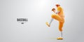 Realistic silhouette of a baseball player on white background. Baseball player batter hits the ball. Vector illustration