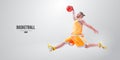 Realistic silhouette of a basketball player man in action isolated white background. Vector illustration Royalty Free Stock Photo