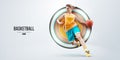 Realistic silhouette of a basketball player woman in action isolated white background. Vector illustration Royalty Free Stock Photo