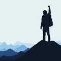 Realistic silhouette of a climber at the top of a rock