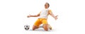 Realistic silhouette of football soccer player man in action isolated white background. illustration Royalty Free Stock Photo