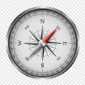 Realistic Silver Compass with Detailed Rose and Needle, Transparent Background Royalty Free Stock Photo