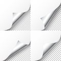 Realistic silver curled page corner set. Greeting card design element. Blank sheet of paper. Vector illustration. Royalty Free Stock Photo