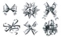 Realistic silver foil bows. Decorative bow, metallic favor ribbon and christmas gift bows 3D vector illustration set