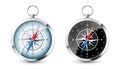 Realistic silver, golden vintage compass with marine wind rose and cardinal directions of North, East, South, West Royalty Free Stock Photo