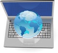 Realistic silver laptop and blue Globe