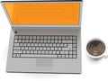 Realistic silver laptop with cup of coffee