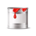 Vector silver paint can blank bucket red paint