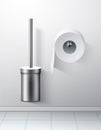 Vector 3d silver toilet brush toilet paper roll